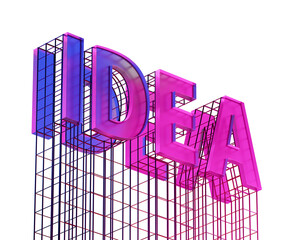 Fototapete - Vibrant IDEA letters in pink and blue wireframe style, isolated on a white background. Concept of creativity and innovation. 3D Rendering
