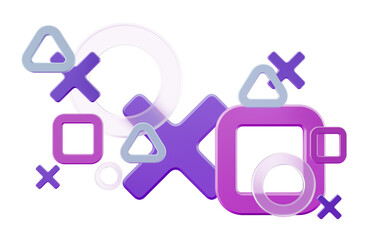 Poster - Abstract geometric shapes in purple and blue on a transparent background. Concept of modern design and creativity. 3D Rendering