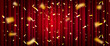 © klyaksun - Red velvet drapes with scattered golden confetti. Theater setting with falling gold fragments. Elegant stage curtain with folds, spot light, sparkling particles. Classical entertainment background. © klyaksun - Red velvet drapes with scattered golden confetti. Theater setting with falling gold fragments. Elegant stage curtain with folds, spot light, sparkling particles. Classical entertainment background.