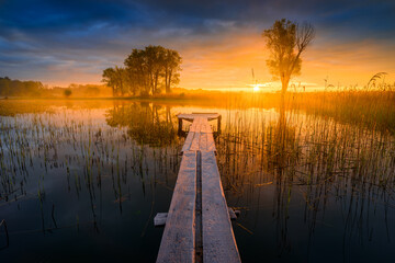 Wall Mural - colorful sunrise over the lake