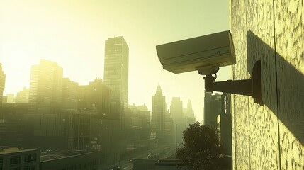 Poster - Security Camera on Urban Building Corner at Sunrise