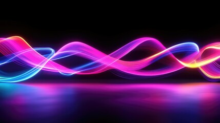 Poster - A 3D rendered, abstract design with motion-filled neon ribbons and soft blurry lines, creating an illusion of movement and high-energy light paths.
