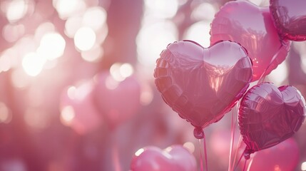 Poster - A dreamy Valentine's Day background with heart-shaped balloons in soft pink tones, symbolizing love and joy.