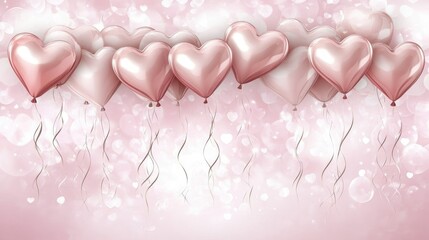 Poster - A dreamy Valentine's Day background with heart-shaped balloons in soft pink tones, symbolizing love and joy.