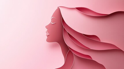 Poster - A minimalist paper cut style of a woman with flowing lines and curves, placed against a soft pink backdrop.