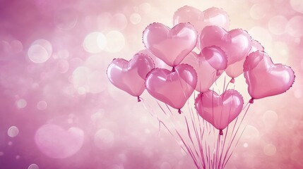 Poster - A romantic Valentine's Day image with a scattering of soft pink heart-shaped balloons on a gentle pink backdrop.