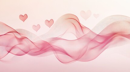 Poster - A romantic Valentine Day design with hearts drifting through the air, set on a light pink background with soft, flowing lines.