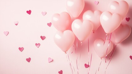 Poster - A romantic Valentine's Day image with a scattering of soft pink heart-shaped balloons on a gentle pink backdrop.
