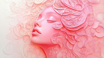 Poster - A vibrant paper cut image of a woman, with soft pastel pink colors and an intricate design for an artistic feel.
