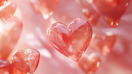 Poster - Floating hearts in motion, set against a soft pink background, with a gentle, dreamy feel perfect for Valentine Day.