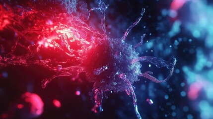 Poster - Microscopic view of a virus being neutralized by antibodies in human blood, digital 3D rendering.