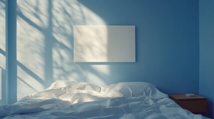 Wall Mural - Serene Blue Bedroom with Minimalist Decor