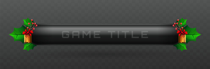 Wall Mural - Christmas-Themed Game Title Lower Third Banner with Jingle Bells, Holly and Berries for Game UI Designs