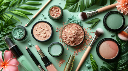 Cosmetics and Beauty Products with Tropical Leaves
