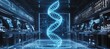 © Bilal - The rotating hologram of human DNA floats in the center of a minimalistic lab, bathed in cool blue light as the surrounding computers and machines quietly record every twist and turn of the strand.