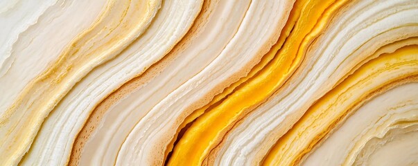 Poster - Abstract agate surface with flowing patterns of cream and gold, ideal for backgrounds or artistic designs.