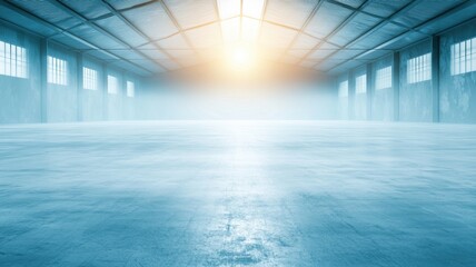 Poster - Holographic Technology Overlay on Cold Chain Cargo in Industrial Warehouse Environment with Ethereal Light and Modern Design Elements