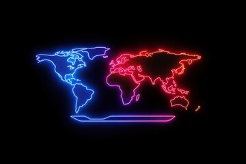 Poster - Holographic Global Map Displaying Ocean Cargo Routes in Neon Colors for Modern Navigation and Logistics Visualization