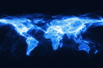 Poster - Global Map Depicting Interconnected Shipping Routes with Dynamic Blue Lines Representing Trade Pathways Across Continents and Oceans