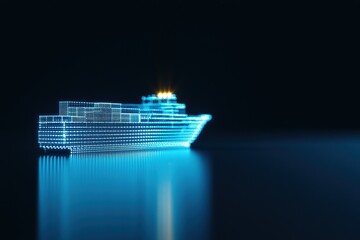 Poster - Futuristic Cargo Ship with Holographic Connections Displaying Global Trade Routes in a Digital Format for Enhanced Logistics and Supply Chain Visualization