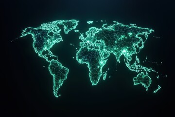 Poster - Intricate Digital Map of a Connected World Illustrating Cargo Routing with Interconnected Nodes in a Futuristic Design