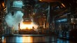 © Siriroj - Dramatic Industrial Factory Machinery Glowing in Moody Smoke and Steam