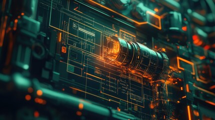 Poster - Futuristic Circuit Board with Neon Glow