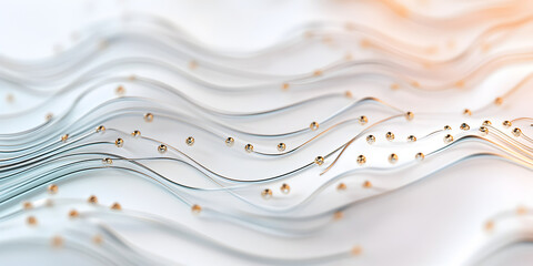 Poster - flowing data stream: abstract waves of data flow across the screen, highlighted by golden nodes, rep