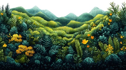 Poster - expanding green energy icons symbolizing sustainability and growth in a lush natural landscape flat 