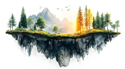 Poster - expanding green energy icons into a lush sustainable landscape representing growth technology and en