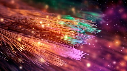Fototapete - Fiber Optic Cables Glowing with Light