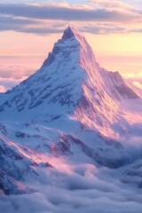 Wall Mural - Mountain Sunset with Snow and Clouds