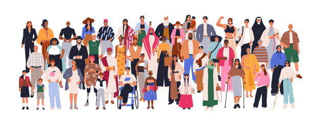 diverse crowd. multicultural inclusive society. multiracial international group, people with disabil