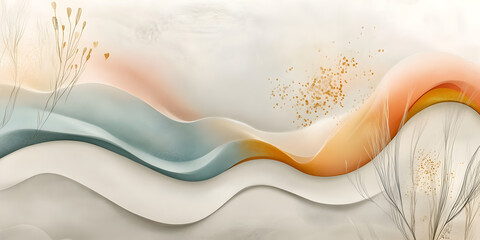 Poster - abstract flowing waves: a minimalist and serene abstract art piece featuring soft, undulating waves 