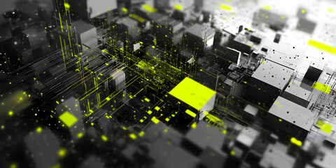 Poster - Digital Cityscape: A mesmerizing abstract rendering of interconnected data streams and digital structures, illuminating the modern technological landscape.
