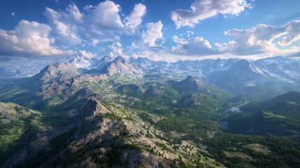 Poster - A beautiful mountain range with a clear blue sky and clouds