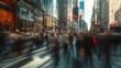 © Prapan - a bustling city street with a blurred crowd of unrecognizable pedestrians, capturing the motion and energy of urban life.