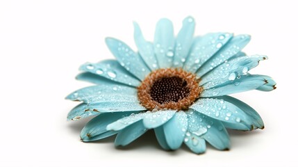 Poster - Isolated Blue Flower With Water Drops on Petals, Capturing the Beauty and Freshness of Nature in a Minimalistic Style for Artistic and Decorative Use