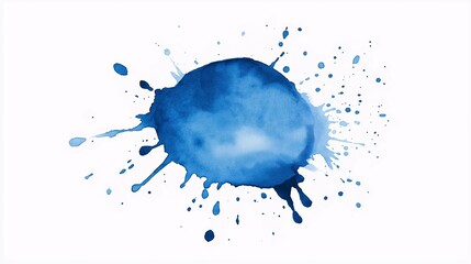 Poster - Isolated Blue Watercolor Splash with Vibrant Color and Fluid Shapes on White Background for Minimalist Designs and Artistic Creations