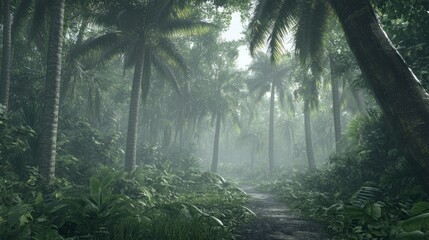 Poster - A forest with a path through it and trees with leaves