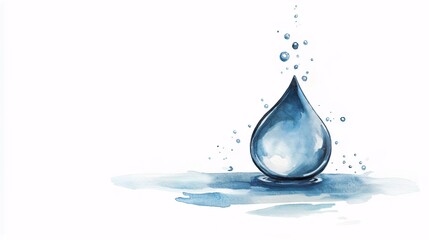 Poster - Beautiful Isolated Watercolor Illustration of a Droplet on a Calm Surface, Showcasing Shades of Blue and Delicate Water Splashes for Artistic Use