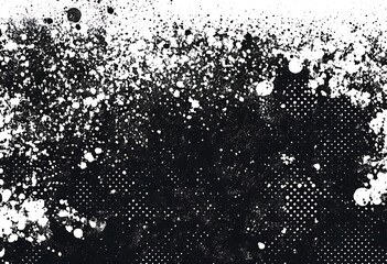 Poster - Abstract Black and White Spatter Texture on a dark background.