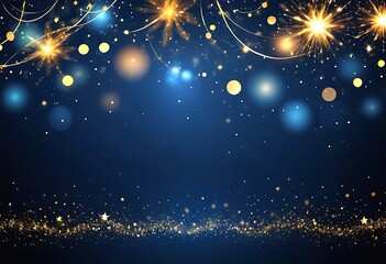 Poster - Sparkling Golden Lights on a Dark Blue Background add depth and dimension.
