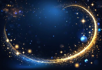 Poster - Sparkling Golden Trail With Christmas Ornament against a dark blue background.