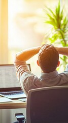 Poster - Relaxed Man Working at Desk.