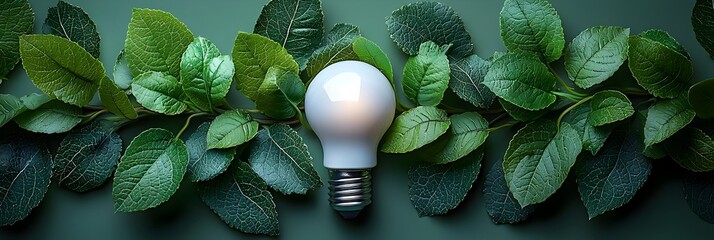 Poster - eco friendly light bulb with green leaves wrapped around isolated on a clean background providing ab
