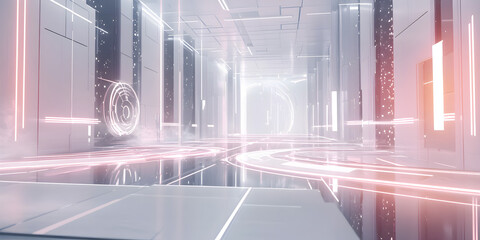 Poster - Digital Cityscape:  Neon lights illuminate a futuristic city, showcasing a mesmerizing blend of technology and urban architecture,  a vibrant vision of the future. 