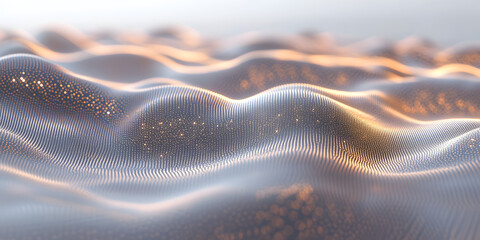 Poster - Golden Hour Waves: Abstract 3D render of undulating, shimmering surfaces bathed in warm, golden light. Evokes feelings of serenity and futuristic elegance. 