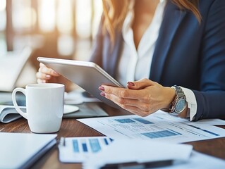 Poster - Businesswoman working on tablet.