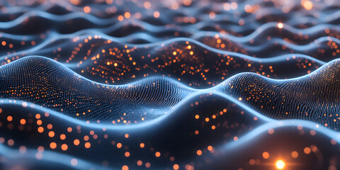 Poster - Digital Wave: Abstract rendering of a dynamic data flow, shimmering with warm and cool light, creating a sense of technological innovation and futuristic energy. 